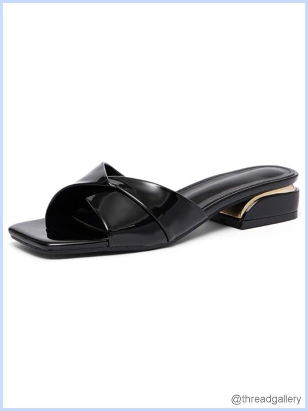 Patent Leather Chunky Heeled Slides Square Toe Low Block Heel Mules Sandals